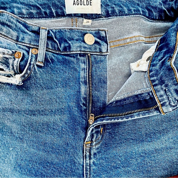 AGOLDE Toni Mid Rise Straight Leg Ankle Blue Denim Jean Distressed Hem Size 28 - Picture 5 of 13